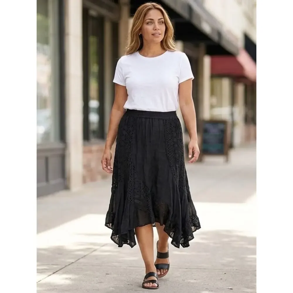 Pretty Angel Silk Blend Black Asymmetric Casual Skirt Women Size L